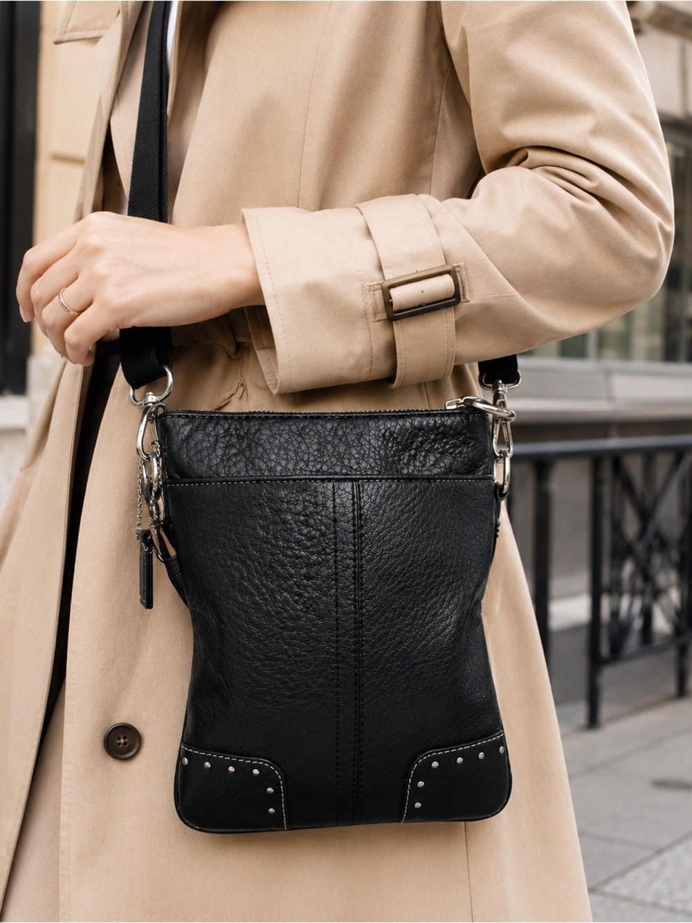 COACH Women's Black Pebble Leather Crossbody Bag